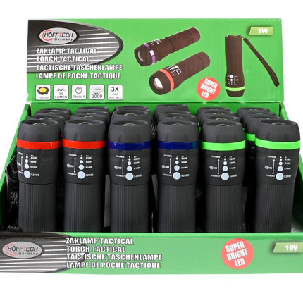 Hofftech Tactical LED Zaklamp – 1W – 2000x Zoomfunctie – 50 Lumen – Compact & Robuust
