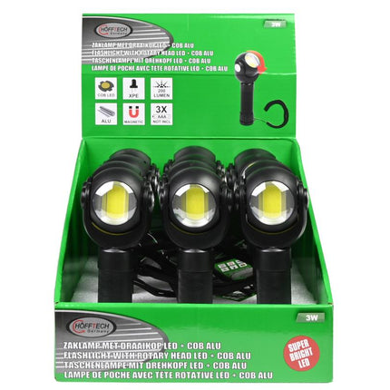 Hofftech Zaklamp met Draaikop – LED + COB – 3 Watt – 200 Lumen – Aluminium