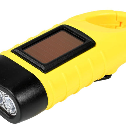 Hofftech Solar & Dynamo Zaklamp – 3 LED – Inclusief Karabijnhaak – Nooit Zonder Licht