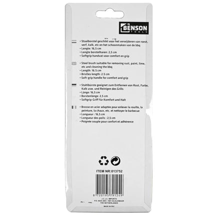 Benson Staalborstel - 16,5 cm - Soft Grip Handvat - Rood