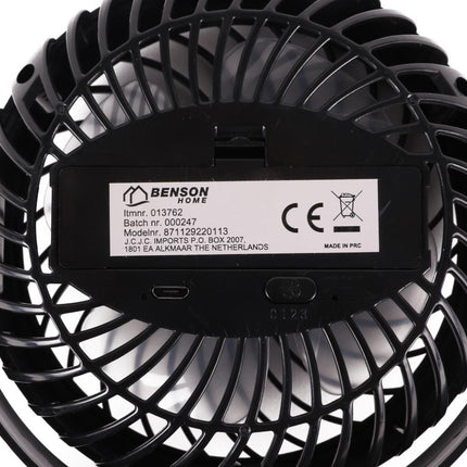 Benson Draagbare Ventilator met Clip - Oplaadbaar - Zwart - 3 Snelheden