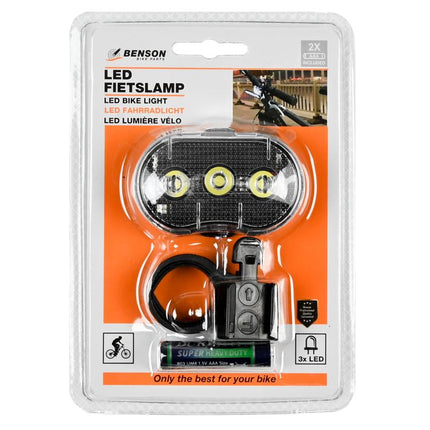 Benson LED Fietskoplamp - Waterbestendig - 3 Functies - Wit - Incl. Batterijen