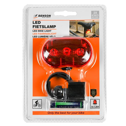 Benson LED Fietslamp Achterlicht - 3 LED's - Rood - Inclusief AAA-batterijen