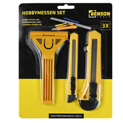 Benson 3-delige Set: Glaskrabber & Afbreekmessen - Geel