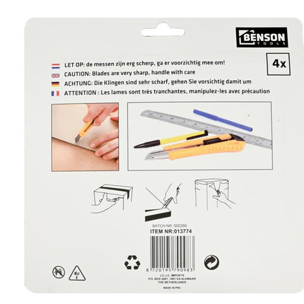 Benson Afbreekmessen Set - 18 mm - 4 Stuks - Zwart/Geel