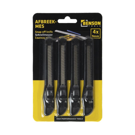 Benson Afbreekmessenset - 4 stuks - 9 mm - Zwart - Precisie Snijwerk