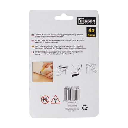 Benson Afbreekmessenset - 4 stuks - 9 mm - Zwart - Precisie Snijwerk