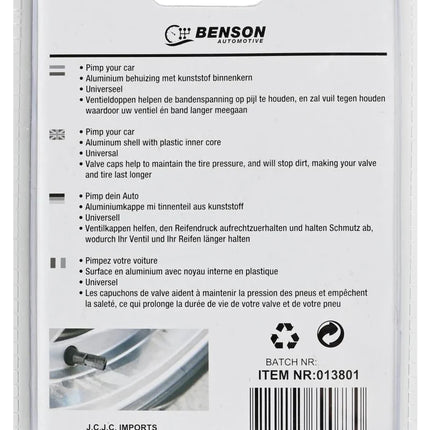 Benson Luxe Ventieldoppen – 4-delig – Aluminium & Kunststof – Zwart – Universeel
