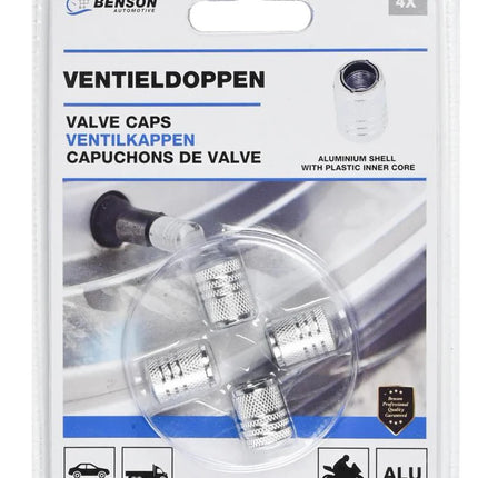 Benson Luxe Ventieldoppen – 4-delig – Aluminium met Kunststof Binnenwerk – Universeel