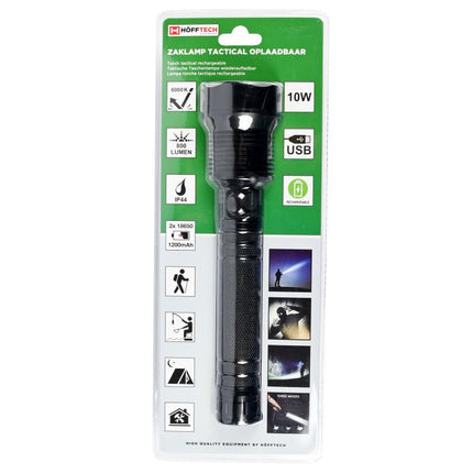 Hofftech Tactical 10W Zaklamp – 800 Lumen – Oplaadbaar – Robuust Aluminium