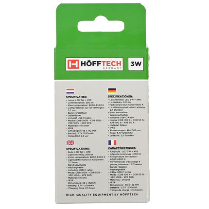 Hofftech Silicone Hoofdlamp - 3W LED + COB - Oplaadbaar - PIR Sensor