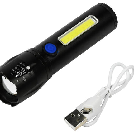 Hofftech Tactical 2-in-1 LED & COB Zaklamp – 116 mm – Oplaadbaar – Ultra Compact