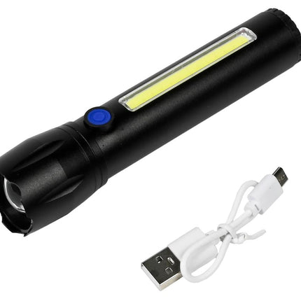Hofftech Tactical 2-in-1 LED & COB Zaklamp – 141 mm – Oplaadbaar – 150 Meter Bereik