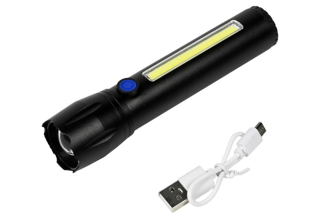 Hofftech Tactical 2-in-1 LED & COB Zaklamp – 141 mm – Oplaadbaar – 150 Meter Bereik