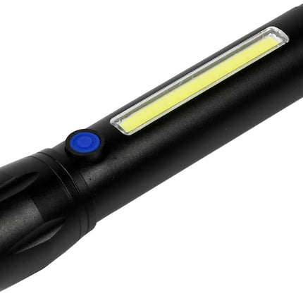 Hofftech Tactical 2-in-1 LED & COB Zaklamp – 141 mm – Oplaadbaar – 150 Meter Bereik