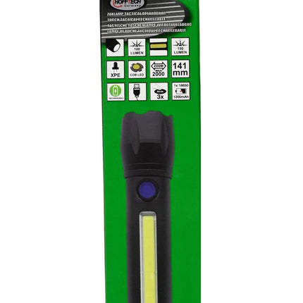 Hofftech Tactical 2-in-1 LED & COB Zaklamp – 141 mm – Oplaadbaar – 150 Meter Bereik