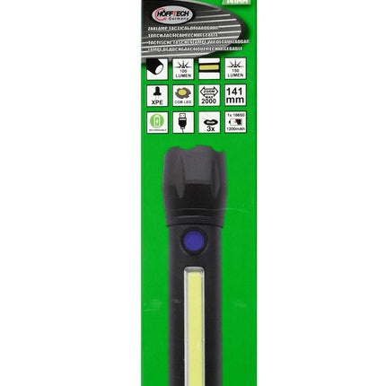 Hofftech Tactical 2-in-1 LED & COB Zaklamp – 141 mm – Oplaadbaar – 150 Meter Bereik