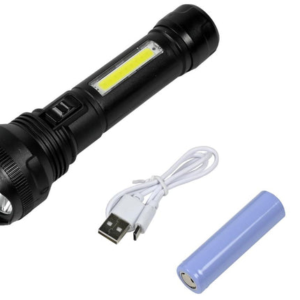 Hofftech 2-in-1 LED & COB Zaklamp – 1W + 3W – Oplaadbaar – Zwart