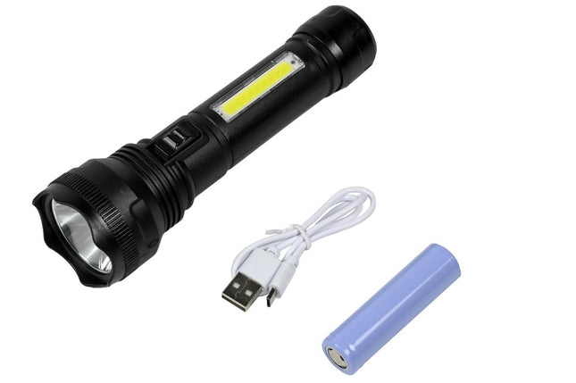 Hofftech 2-in-1 LED & COB Zaklamp – 1W + 3W – Oplaadbaar – Zwart