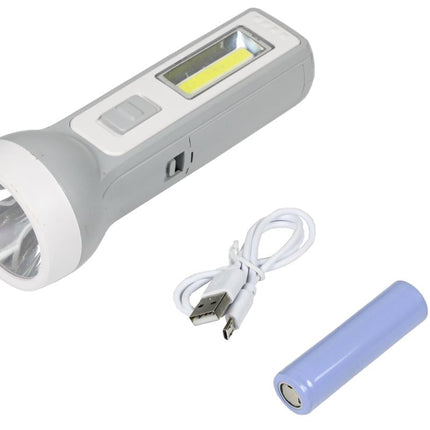 Hofftech 2-in-1 LED & COB Zaklamp – 1W + 1W – Oplaadbaar – Grijs