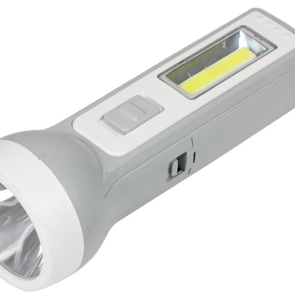 Hofftech 2-in-1 LED & COB Zaklamp – 1W + 1W – Oplaadbaar – Grijs