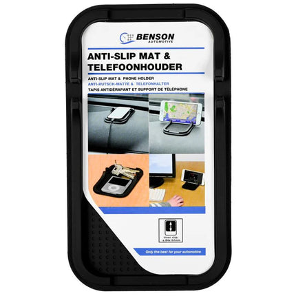 Benson Anti-slip Mat & Telefoonhouder – 2-in-1 Ontwerp – 84 x 161 mm – Zwart