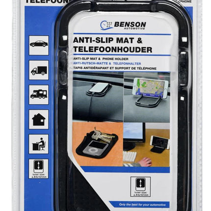 Benson Anti-slip Mat & Telefoonhouder – 2-in-1 Ontwerp – 84 x 161 mm – Zwart