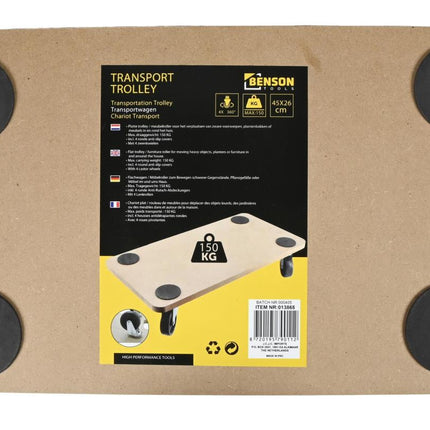 Benson Transport Trolley 45x26 cm - 150 kg Draagvermogen - MDF Plateauwagen
