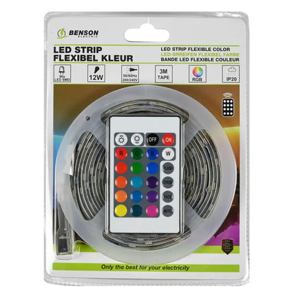 Benson Flexibele LED Strip RGB – 3 Meter – 9 Watt – Inclusief Afstandsbediening