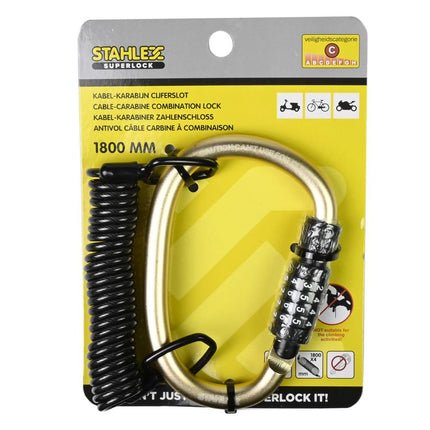 Stahlex Kabel-Karabijn Cijferslot - 1800 mm - Zwart - Universeel