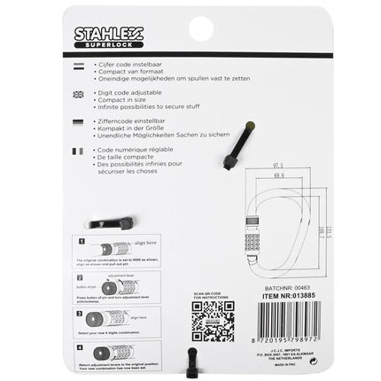 Stahlex Kabel-Karabijn Cijferslot - 1800 mm - Zwart - Universeel