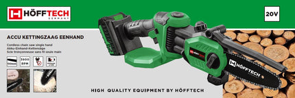 Hofftech Accu Kettingzaag 20V – Eenhandsbediening – 2000 mAh Li-ion – Incl. Snellader