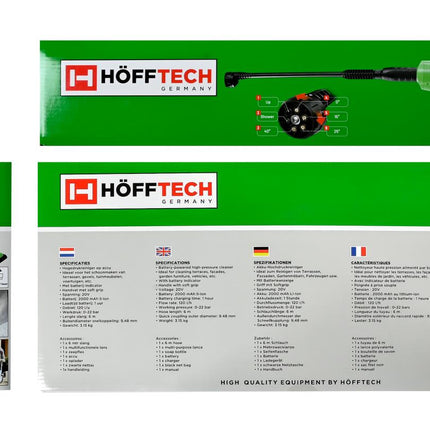 Hofftech Accu Hogedrukreiniger 20V – Draadloos – Incl. Water-aanzuigfunctie & 6m Slang