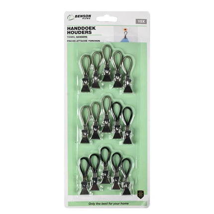 Benson Handdoekknijpers met Klemlippen - 15 stuks - Grijs/Zwart