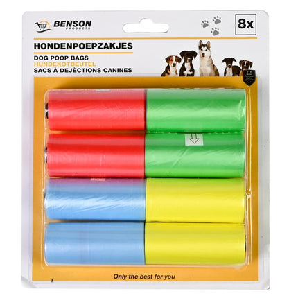 Benson Kleurrijke Hondenpoepzakjes - 8 Rollen - 120 Stuks - Sterk