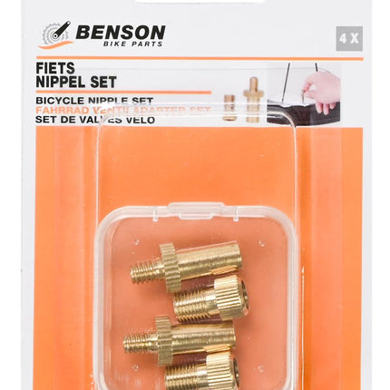 Benson Fiets Nippelset - Ventieladapters - Messing - 4-Delig - Universeel