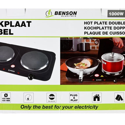 Benson Dubbele Elektrische Kookplaat - 2500W - 5 Standen per Zone - Zwart