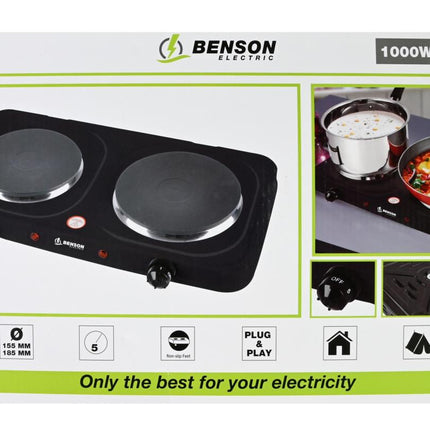 Benson Dubbele Elektrische Kookplaat - 2500W - 5 Standen per Zone - Zwart