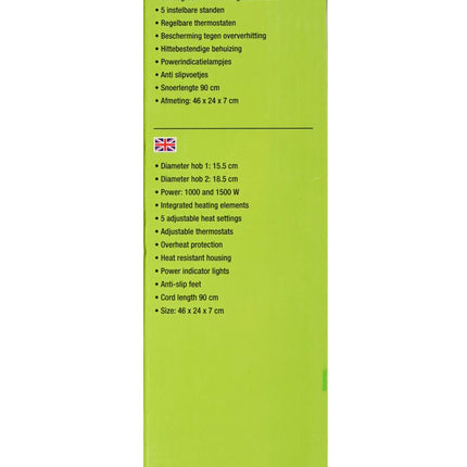 Benson Dubbele Elektrische Kookplaat - 2500W - 5 Standen per Zone - Zwart