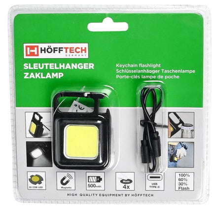Hofftech Sleutelhanger Zaklamp – 230 Lumen – Oplaadbaar – Met Flesopener