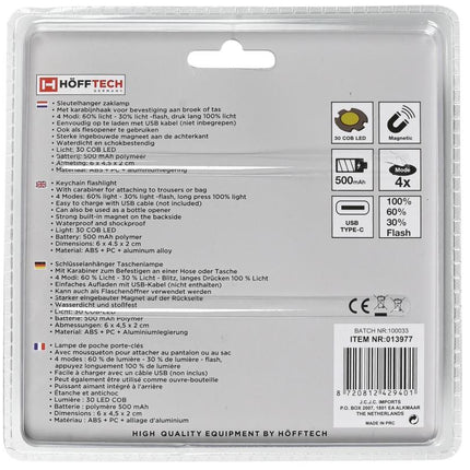 Hofftech Sleutelhanger Zaklamp – 230 Lumen – Oplaadbaar – Met Flesopener