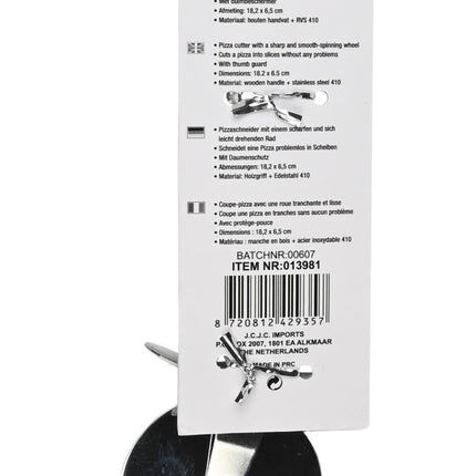 Benson Pizzasnijder - Scherp RVS Wiel - Klassiek Houten Handvat - 18,5 cm