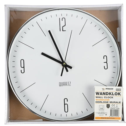 Benson Moderne Wandklok - Ø 30 cm - Zilveren Rand - Minimalistisch