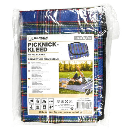 Benson Picknickkleed - 150 x 130 cm - Blauw - Waterbestendig - Opvouwbaar