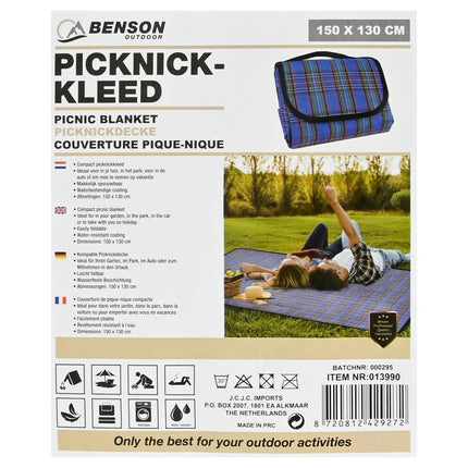 Benson Picknickkleed - 150 x 130 cm - Blauw - Waterbestendig - Opvouwbaar