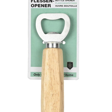 Benson Stijlvolle Flesopener - 14 cm - Houten Handvat - Universeel - RVS