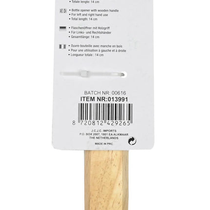 Benson Stijlvolle Flesopener - 14 cm - Houten Handvat - Universeel - RVS