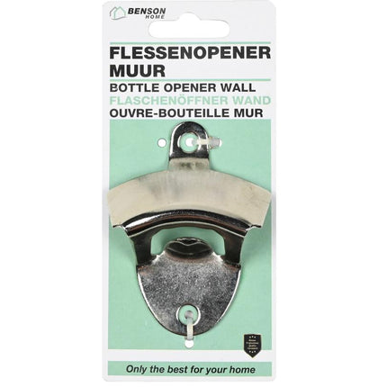 Benson Flesopener voor aan de Muur - 8,5 x 5,5 cm - Zilver - Wandmontage