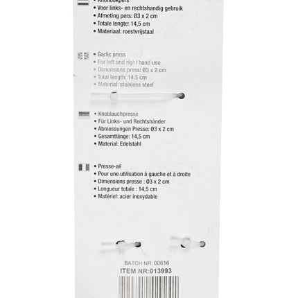 Benson Knoflookpers - 14,5 cm - RVS - Voor Links- en Rechtshandigen