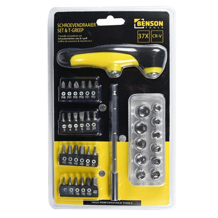 Benson Schroevendraaierset met T-greep - 37-delig - Inclusief Bits en Doppen